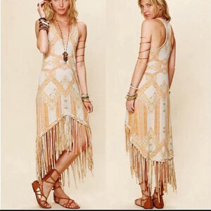 We The Free Mauna Loa Fringe Maxi Dress Sz XS Aztec Coachella Festival Cowgirl